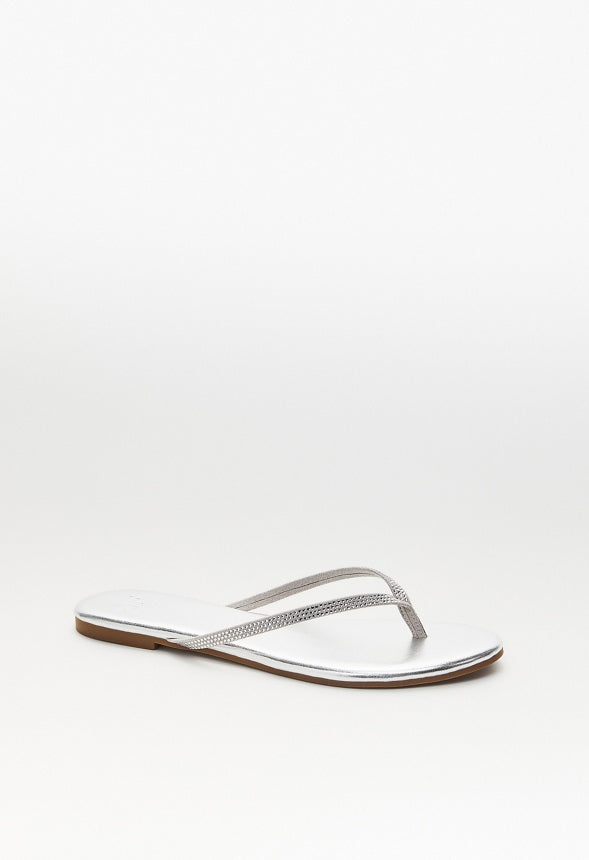 Layla Flat Thong Sandal Clear/ Silver