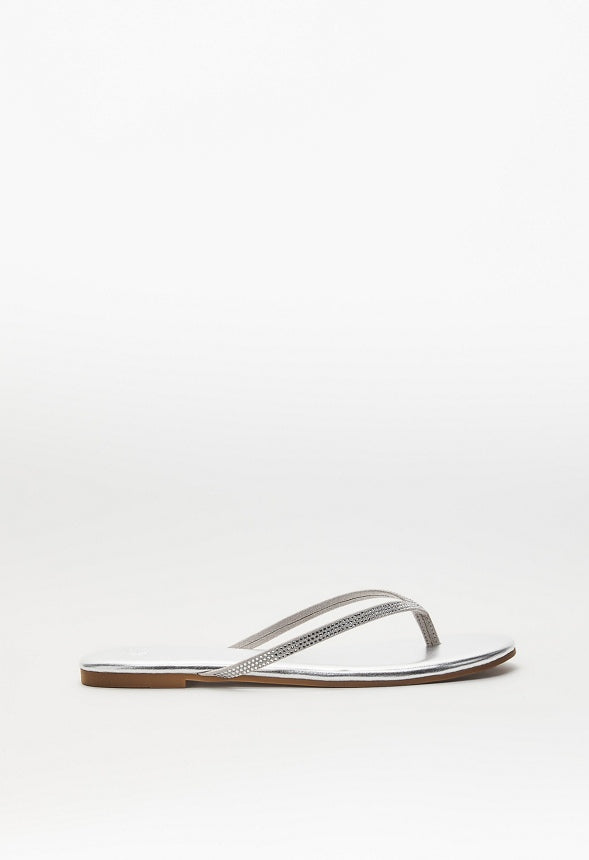 Layla Flat Thong Sandal Clear/ Silver