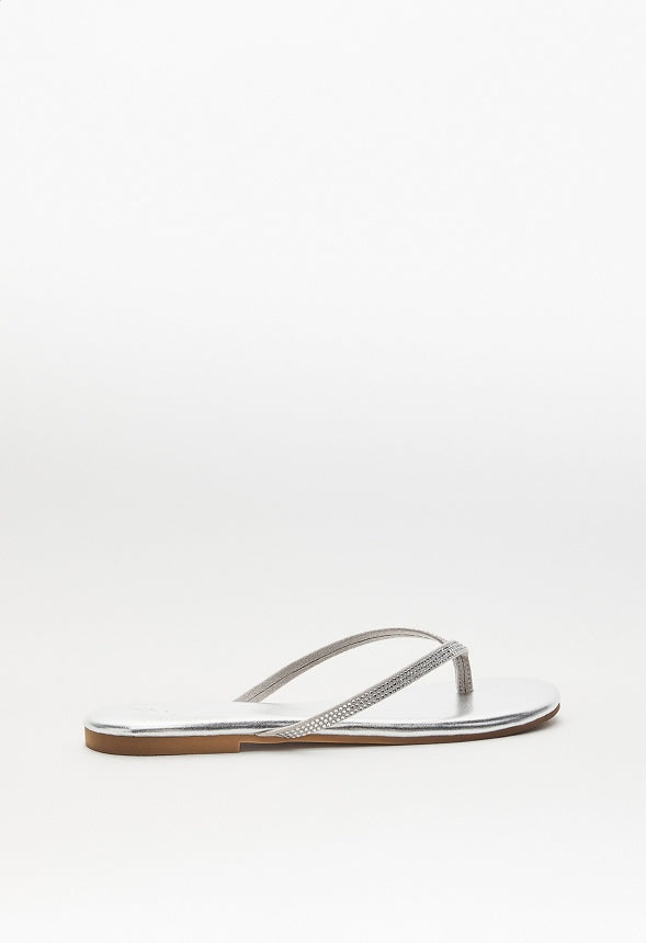 Layla Flat Thong Sandal Clear/ Silver