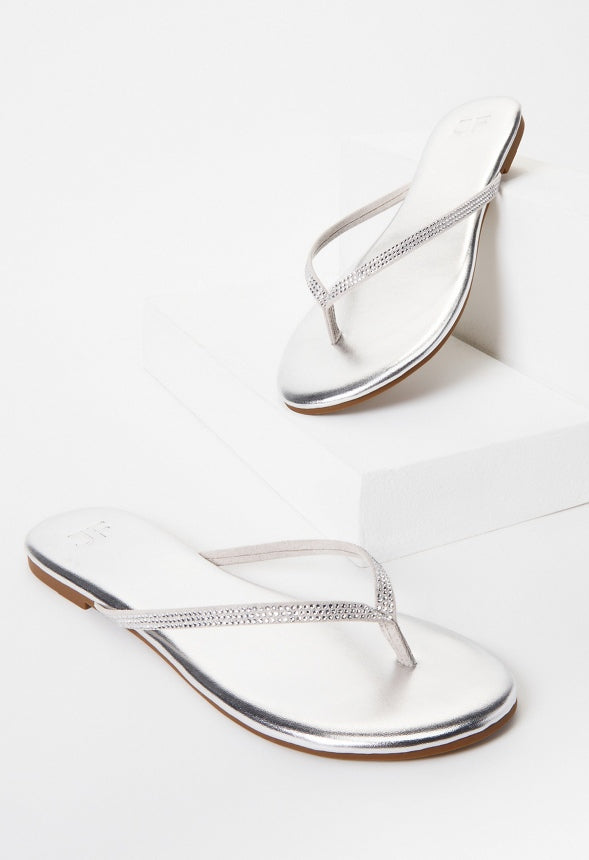 Layla Flat Thong Sandal Clear/ Silver