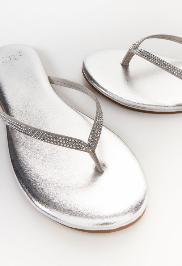 Layla Flat Thong Sandal Clear/ Silver