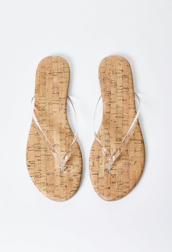 Layla Flat Thong Sandal Clear/Cork