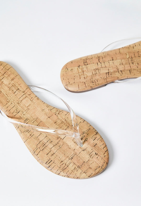 Layla Flat Thong Sandal Clear/Cork