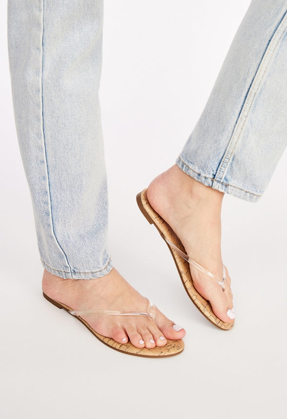 Layla Flat Thong Sandal Clear/Cork