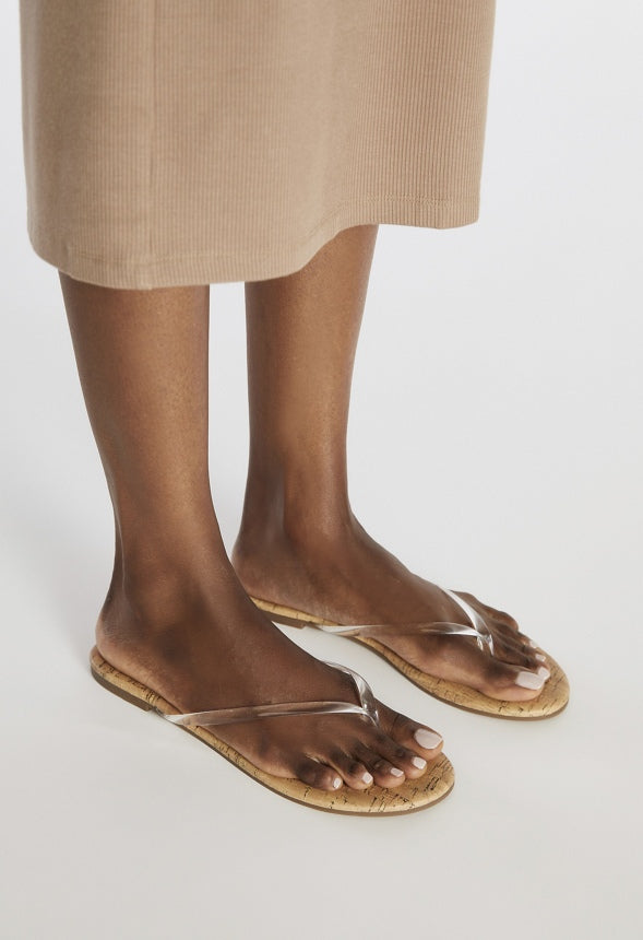 Layla Flat Thong Sandal Clear/Cork