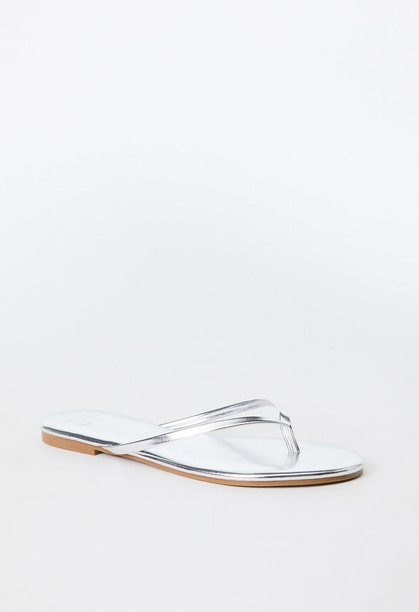 Layla Flat Thong Sandal Silver Metallic