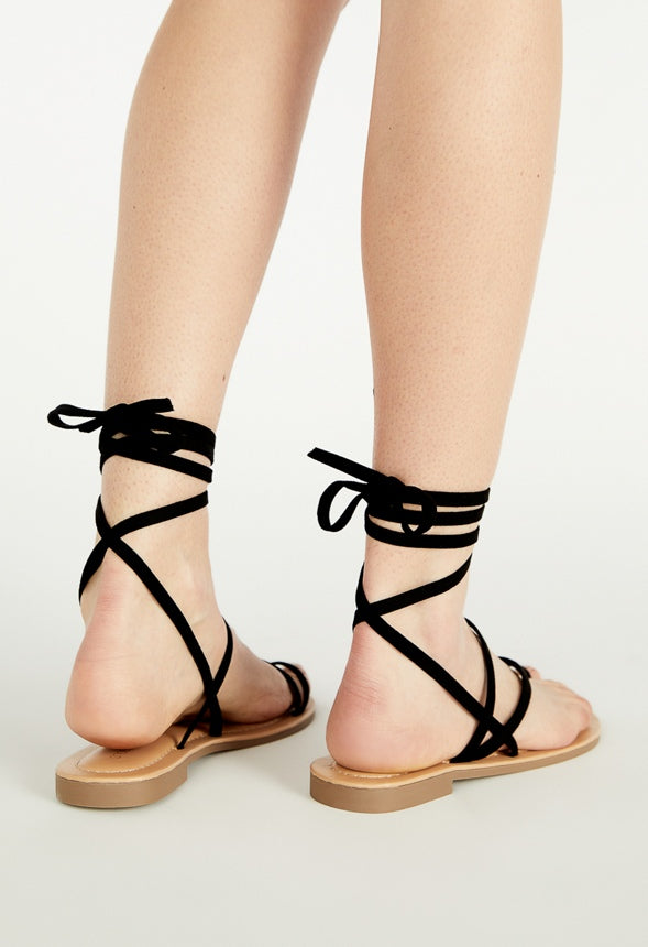 BROOKE ANKLE TIE FLAT SANDAL Black
