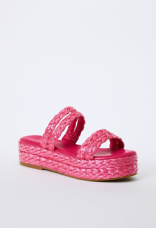 LANA RAFFIA FLAT SANDAL Fuchsia