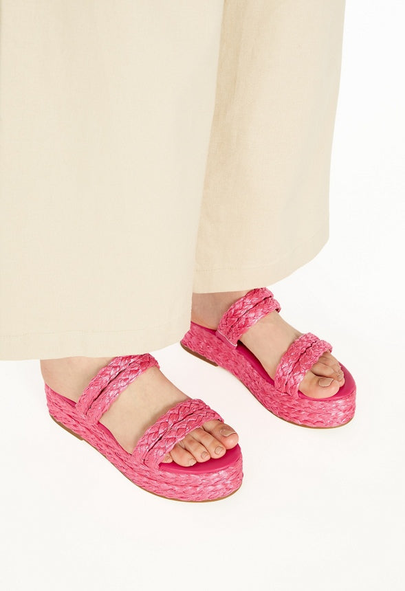 LANA RAFFIA FLAT SANDAL Fuchsia