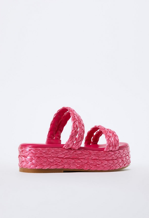 LANA RAFFIA FLAT SANDAL Fuchsia