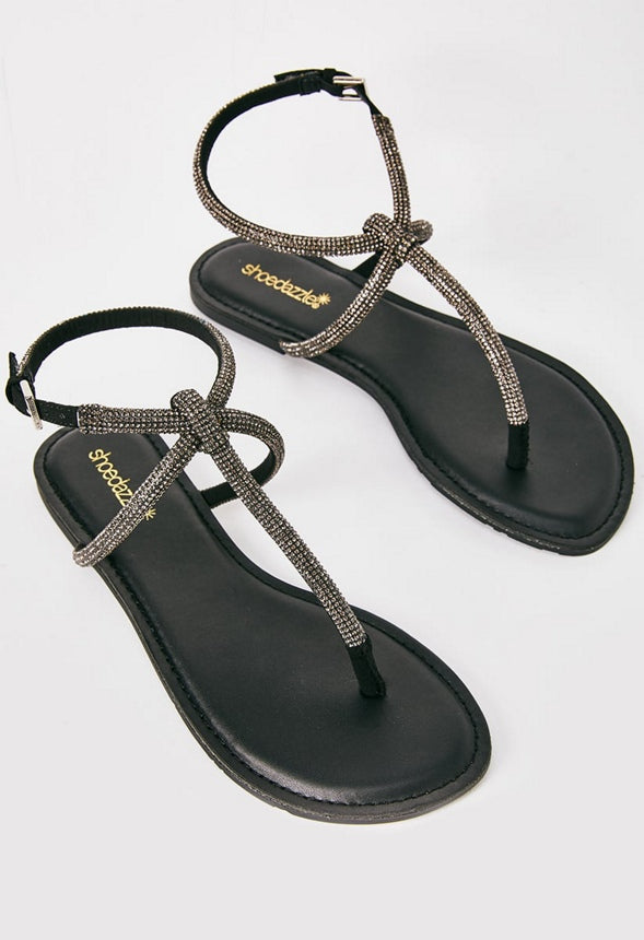 Ava Flat Sandal Black Embellished