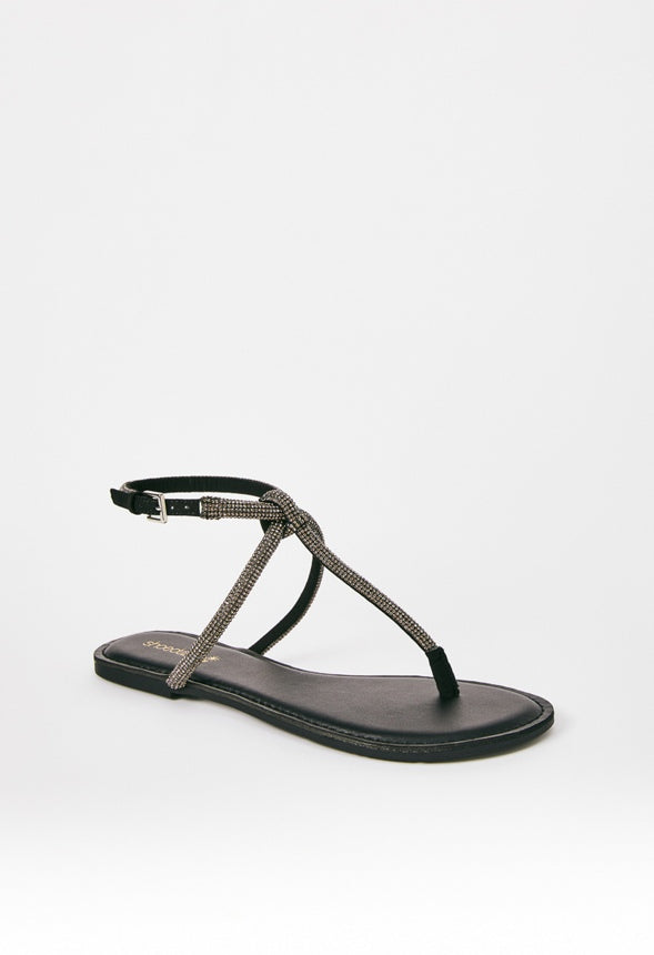 Ava Flat Sandal Black Embellished