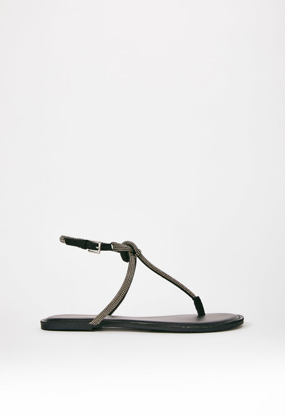 Ava Flat Sandal Black Embellished