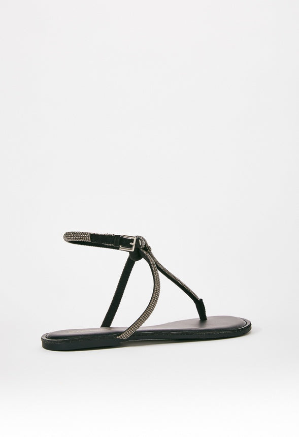 Ava Flat Sandal Black Embellished