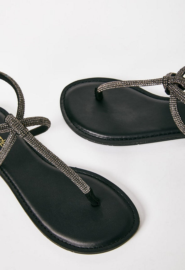 Ava Flat Sandal Black Embellished