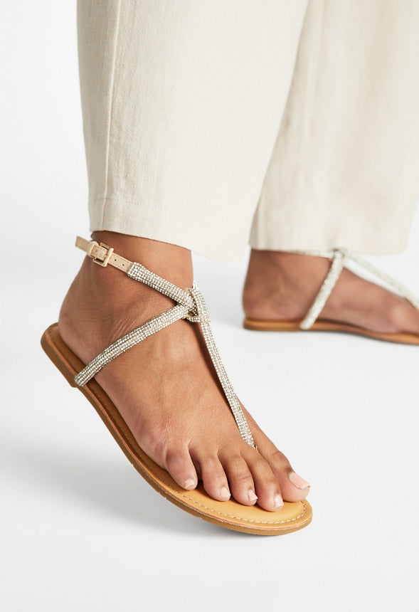 Ava Flat Sandal Beige Embellished