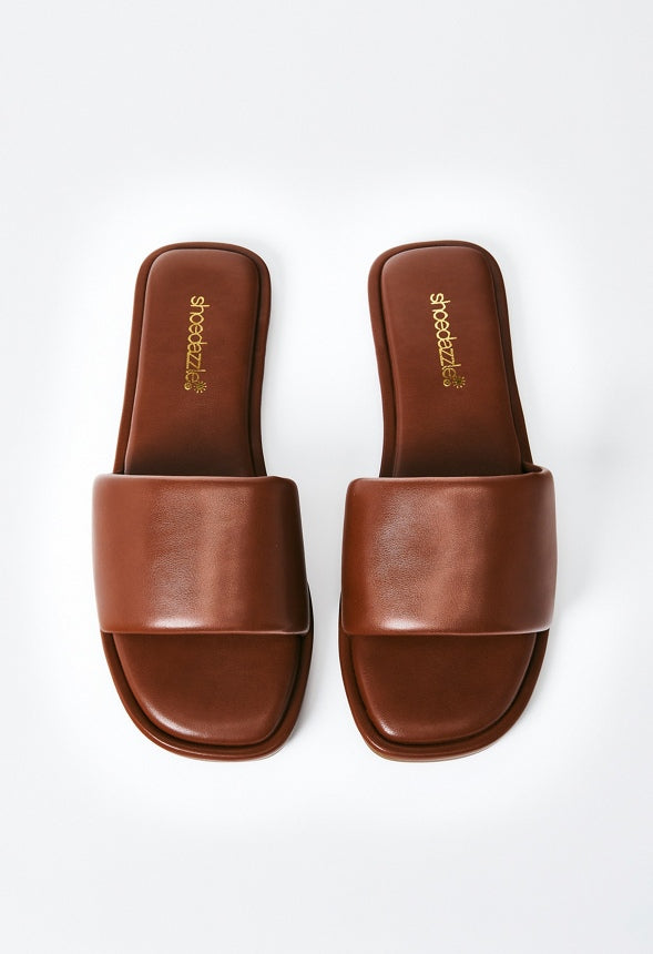 Halle Flat Slide Sandal Leather Brown