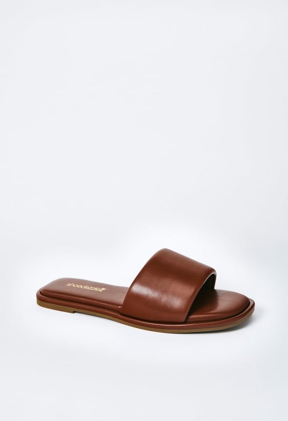 Halle Flat Slide Sandal Leather Brown