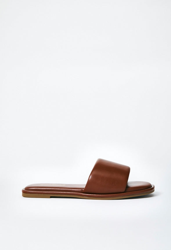 Halle Flat Slide Sandal Leather Brown