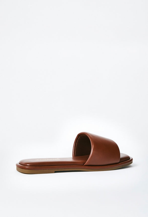 Halle Flat Slide Sandal Leather Brown