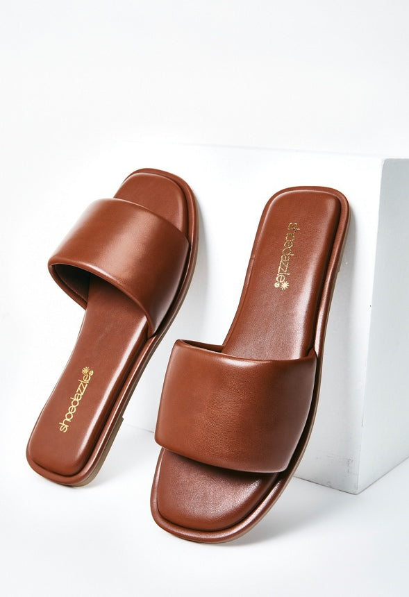 Halle Flat Slide Sandal Leather Brown