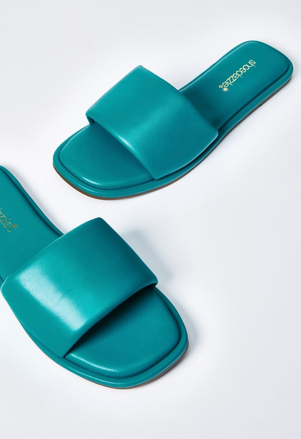 Halle Flat Slide Sandal Tropical Green
