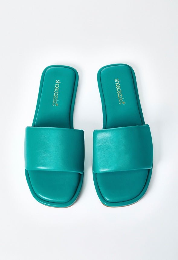 Halle Flat Slide Sandal Tropical Green