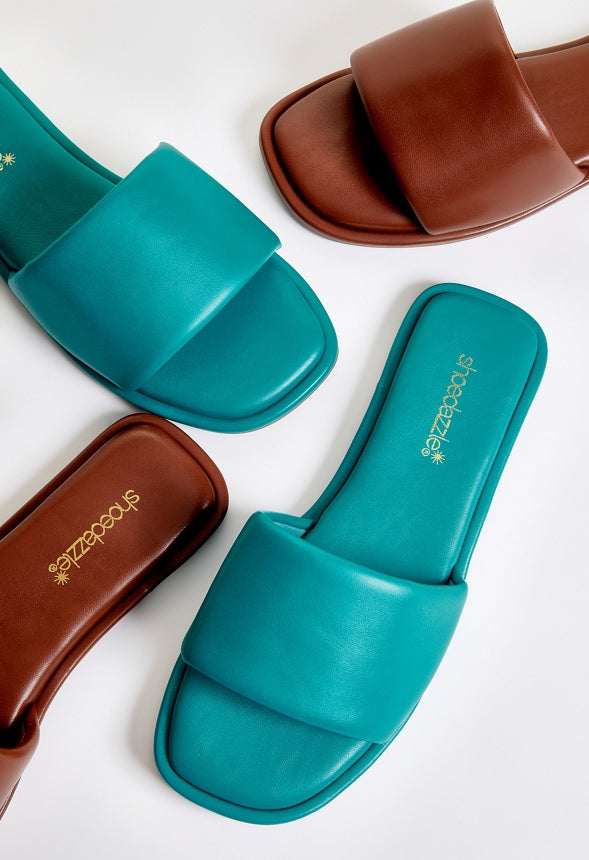 Halle Flat Slide Sandal Tropical Green