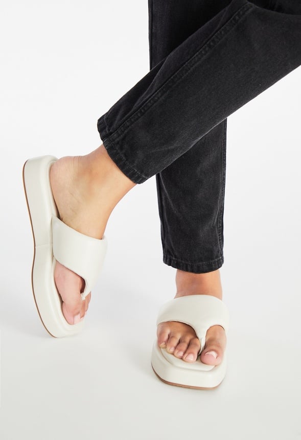 Lola Flat Thong Sandal Birch White