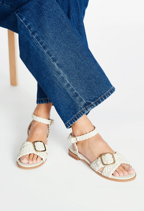 Thea Flat Sandal Birch White