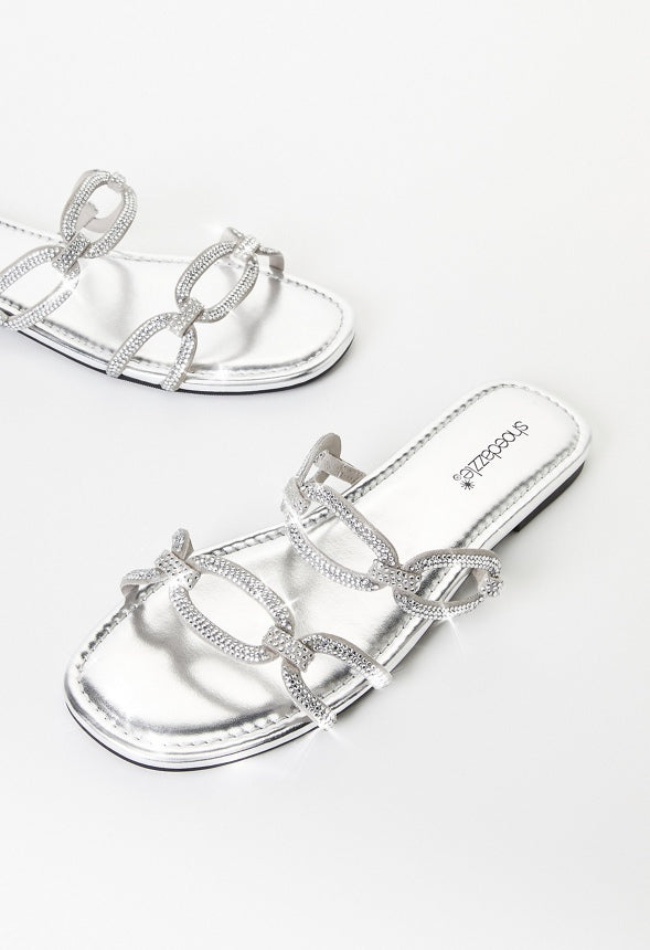 Sasha Flat Slide Sandal Clear/ Silver
