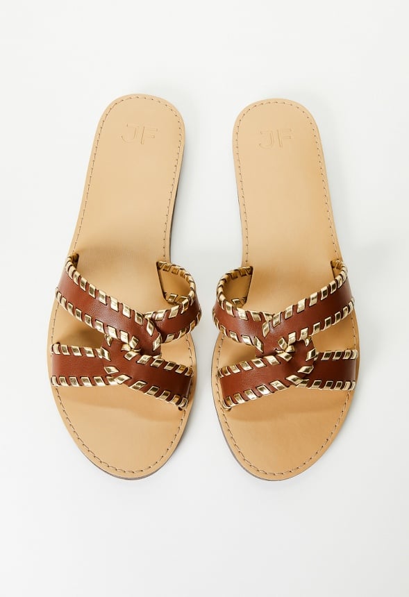 Anitta Flat Slide Sandal Leather Brown/Gold
