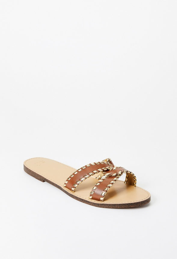 Anitta Flat Slide Sandal Leather Brown/Gold