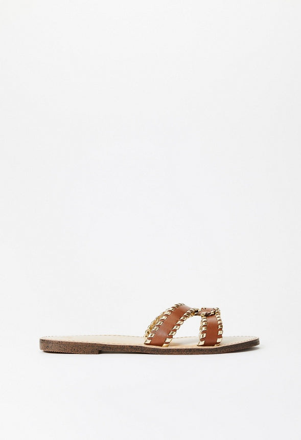 Anitta Flat Slide Sandal Leather Brown/Gold