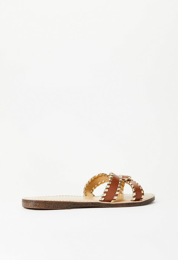 Anitta Flat Slide Sandal Leather Brown/Gold