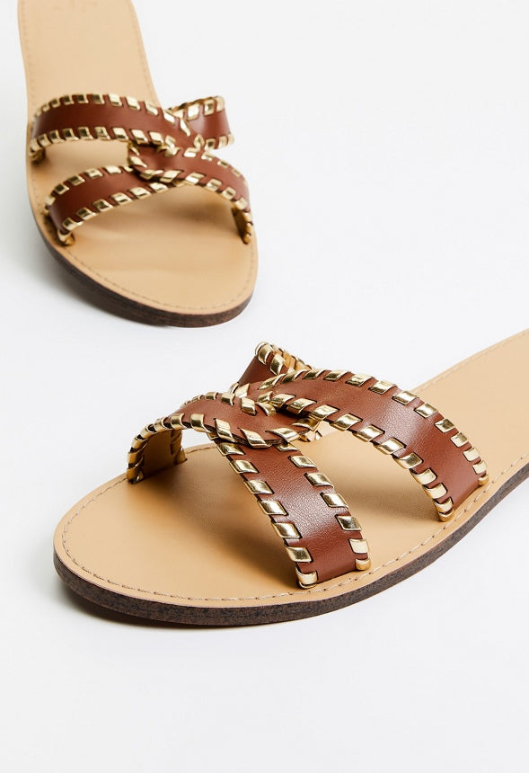 Anitta Flat Slide Sandal Leather Brown/Gold