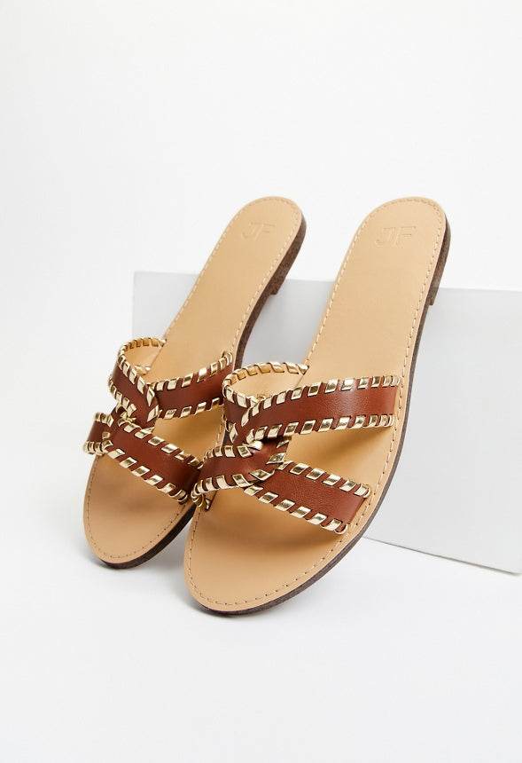 Anitta Flat Slide Sandal Leather Brown/Gold