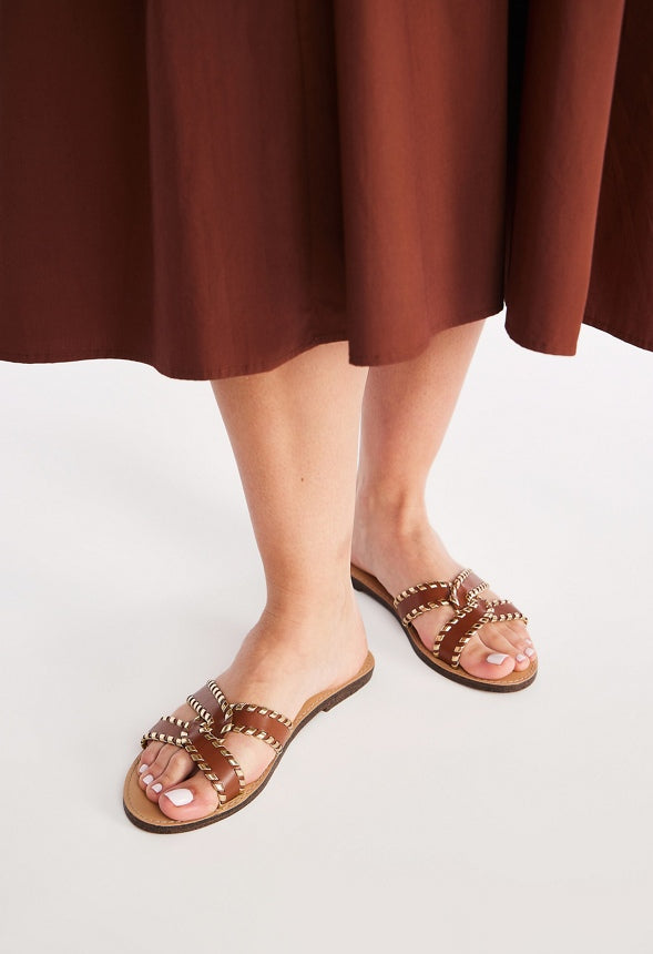 Anitta Flat Slide Sandal Leather Brown/Gold