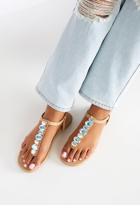 Vera Flat Sandal New Nude/ Iridescent