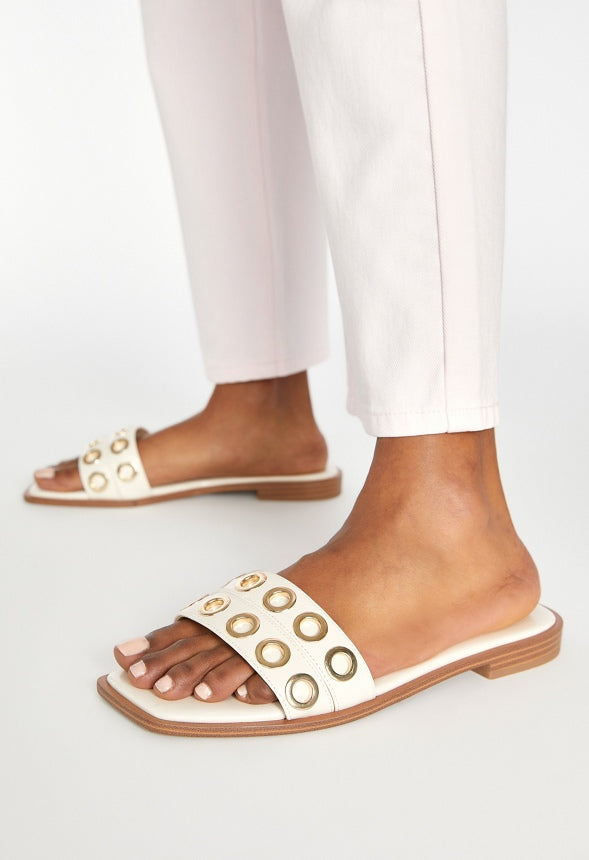 Lani Flat Slide Sandal Birch White