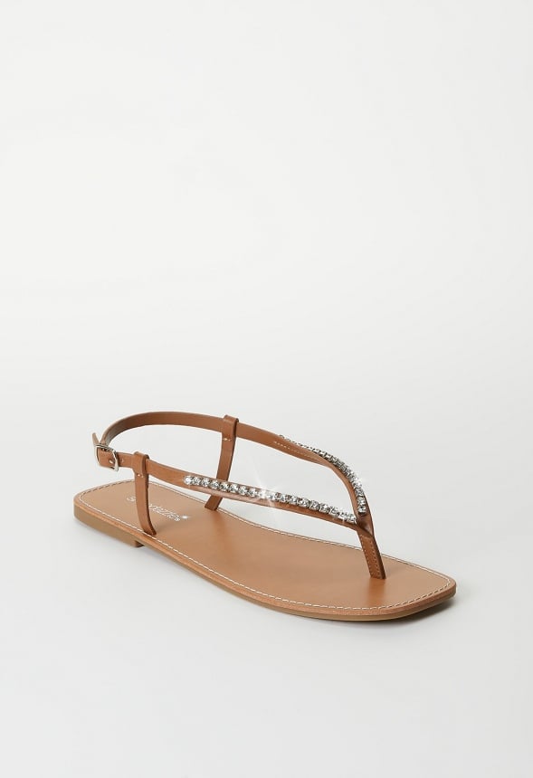 Leah Flat Thong Sandal Camel/ Clear