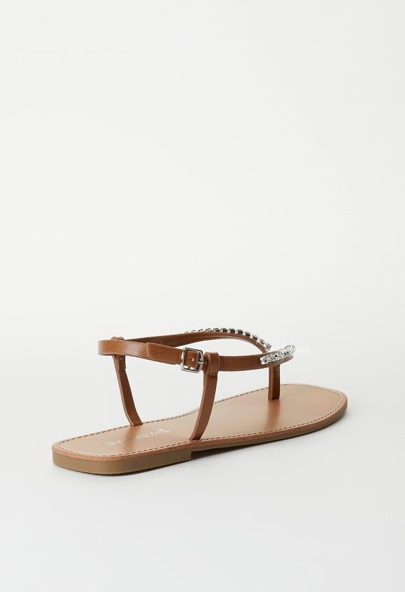 Leah Flat Thong Sandal Camel/ Clear
