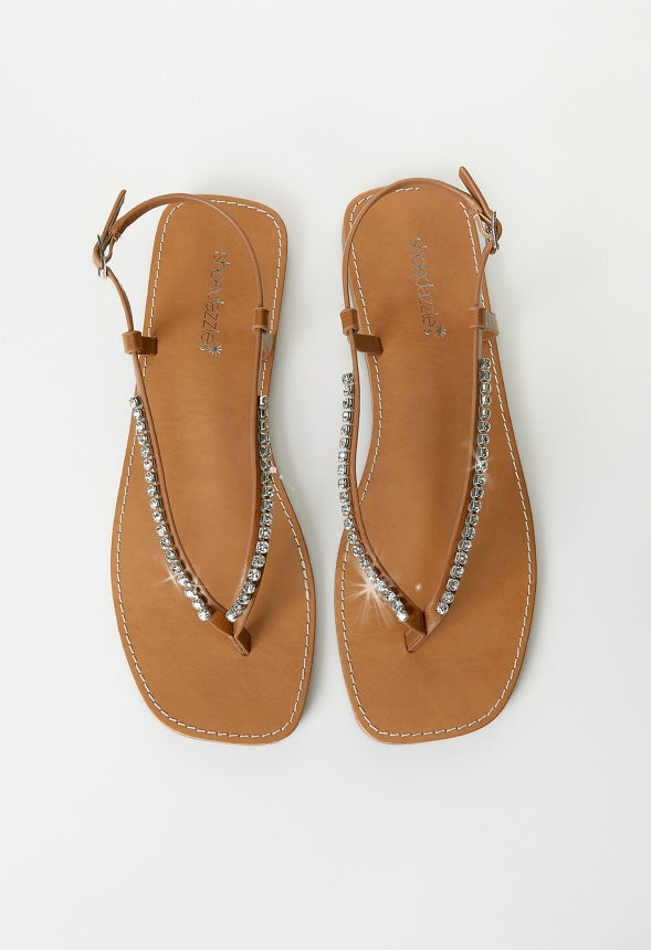 Leah Flat Thong Sandal Camel/ Clear