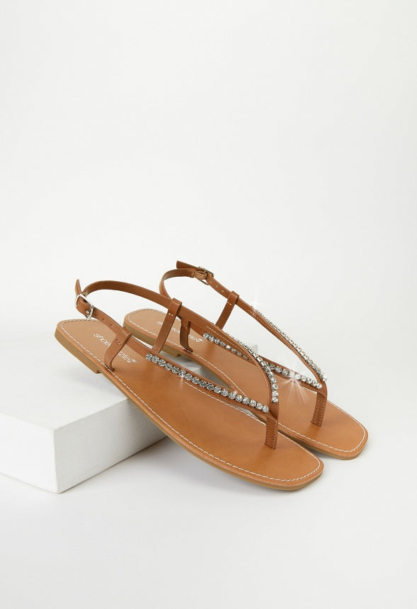 Leah Flat Thong Sandal Camel/ Clear