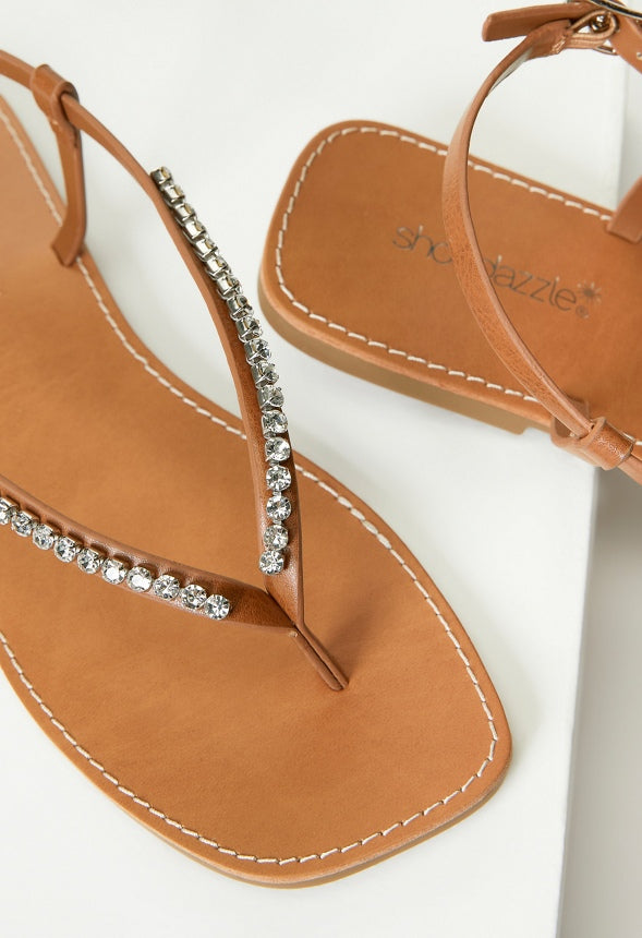 Leah Flat Thong Sandal Camel/ Clear