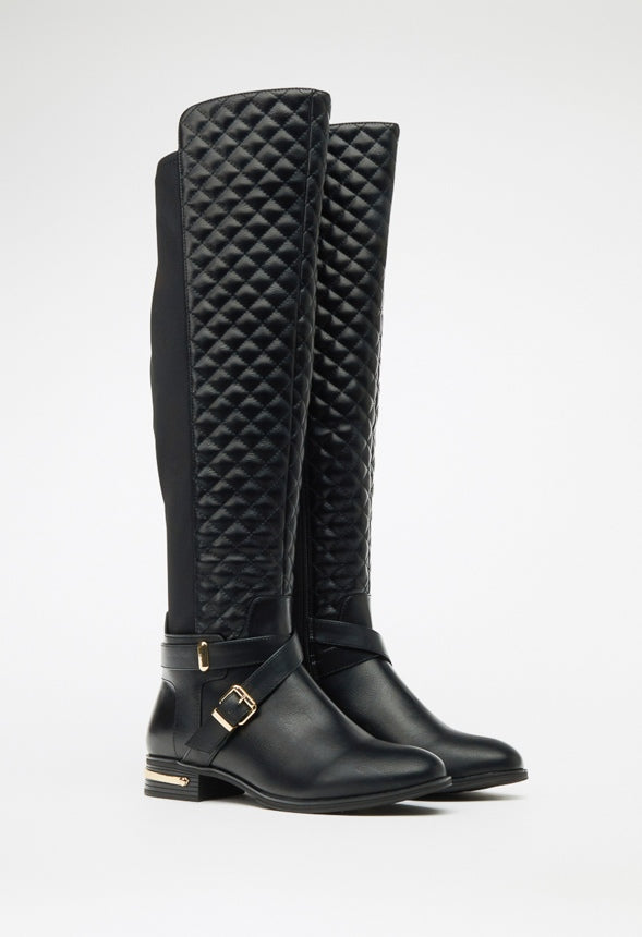 Annabeth Quilted Flat Boot Black