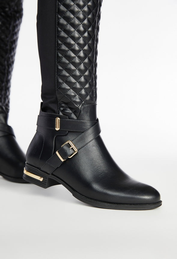 Annabeth Quilted Flat Boot Black