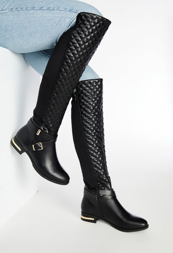 Annabeth Quilted Flat Boot Black