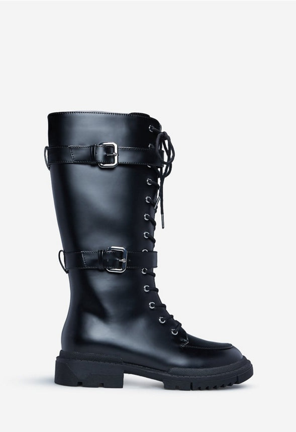 GABRELA LACE-UP FLAT BOOT Black