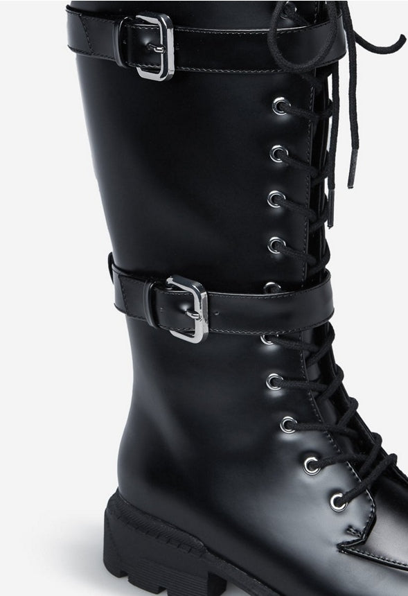 GABRELA LACE-UP FLAT BOOT Black